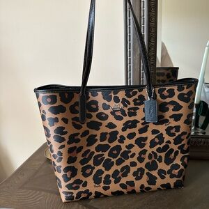 Coach Brown and Black Leopard Print Tote